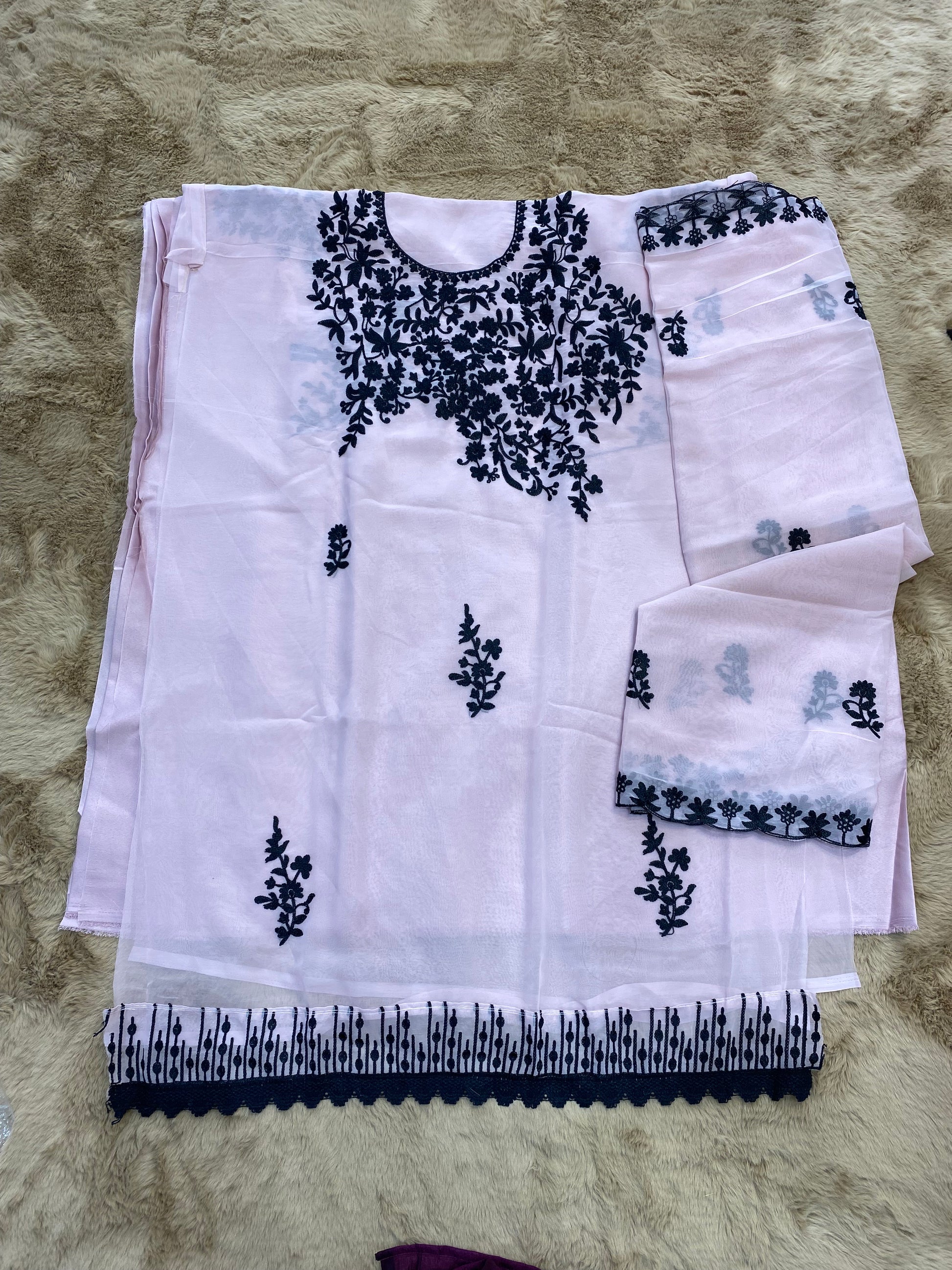 Baby pink pakistani unstitched suit set