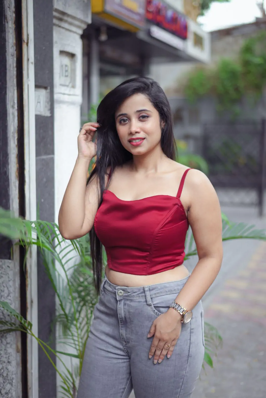 Maroon Spaghetti Sleeves Corset Top