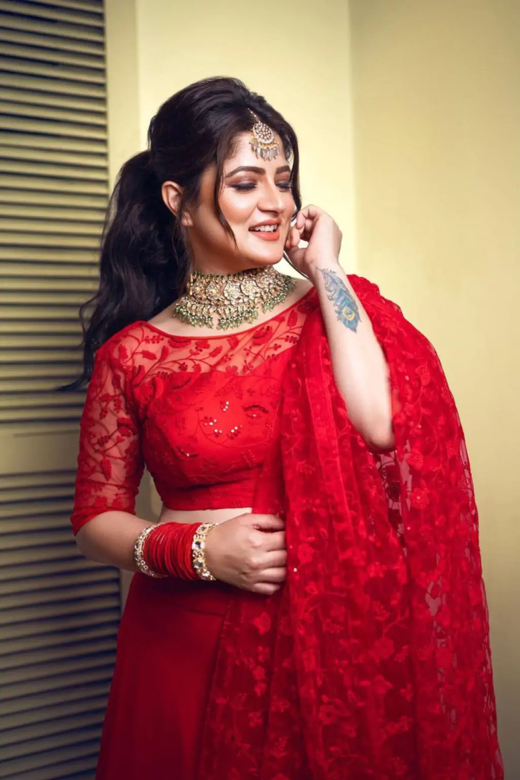 Red Chikankari Lehenga