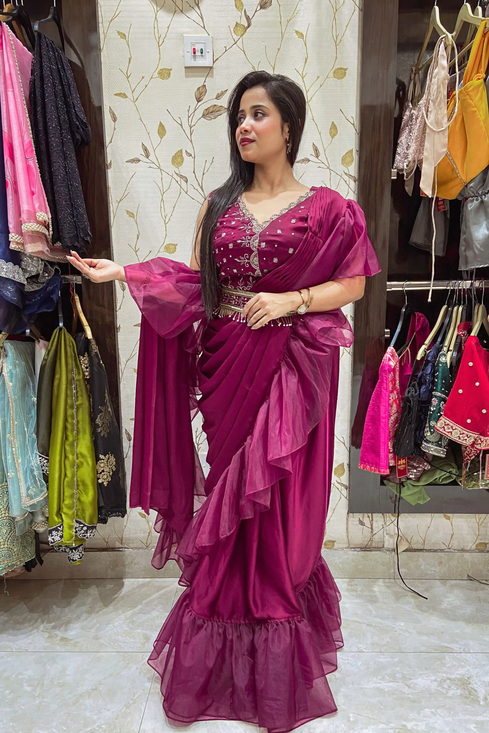 Pre-Draped Ruffle Saree