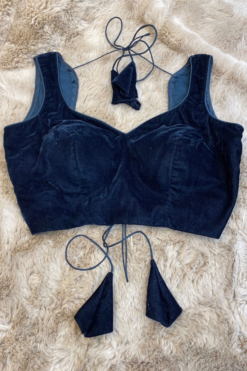 Velvet Padded Blouse with String Detailing at the Back