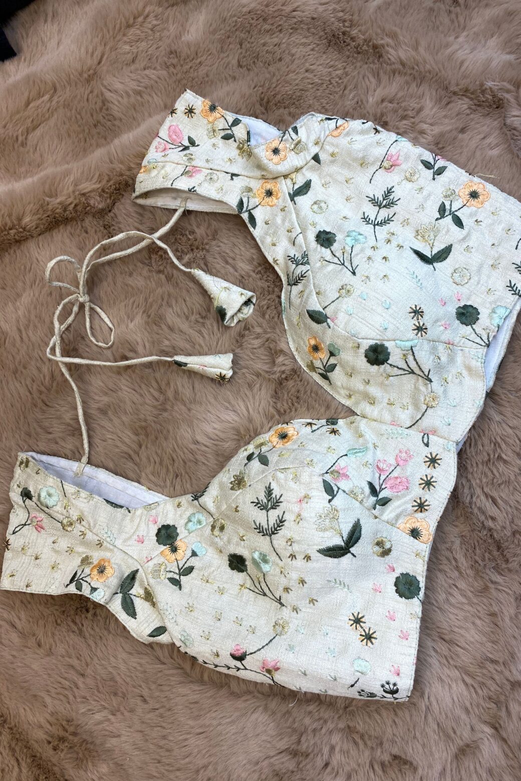 Floral Embroidered Padded Cap Sleeves Blouse