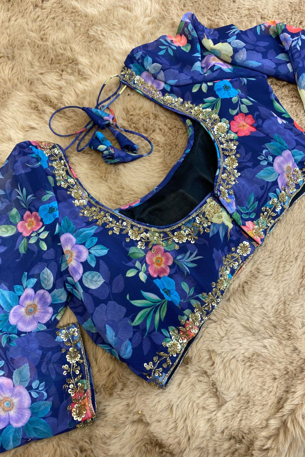 Partywear Hand Embroidered Floral Printed Blouse - Image 2
