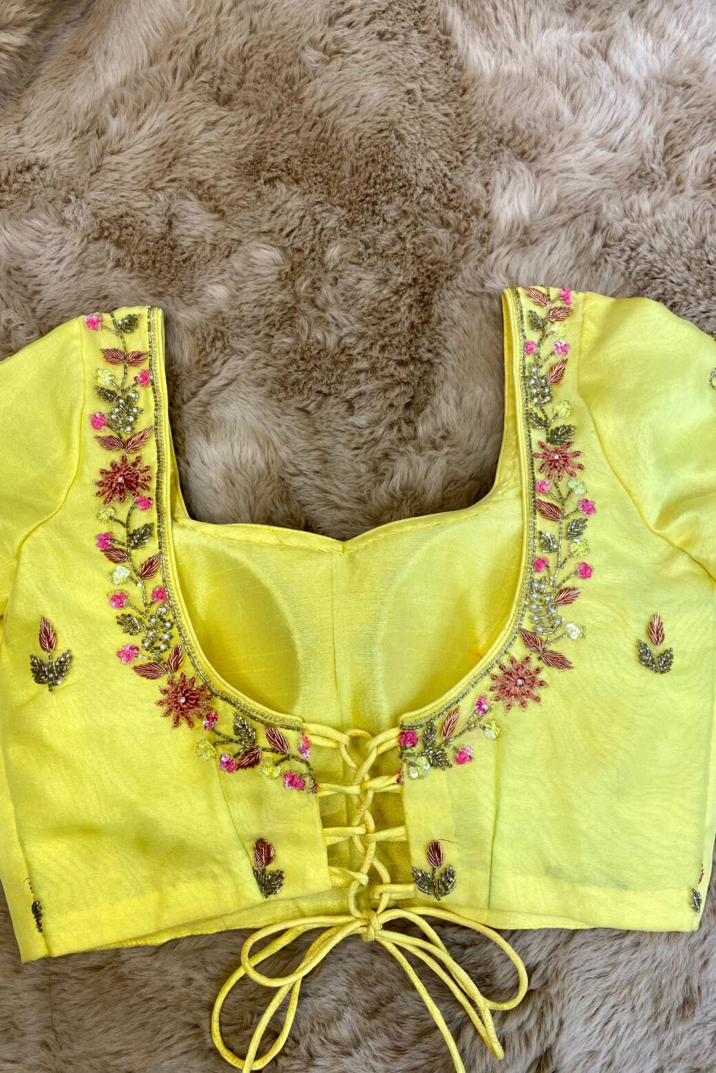 Hand Embroidered Haldi Blouse - Image 4
