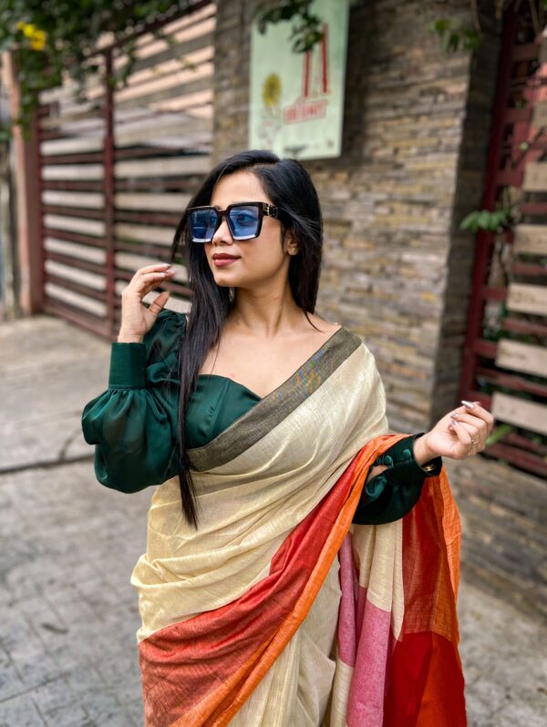 Tricolour Cotton Blend Saree