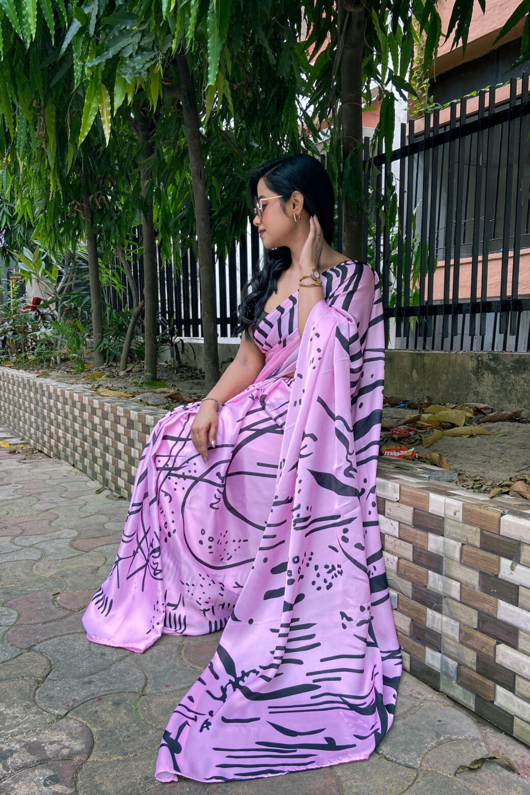 Bollywood Style Satin Georgette Digital Printed Saree - Image 5