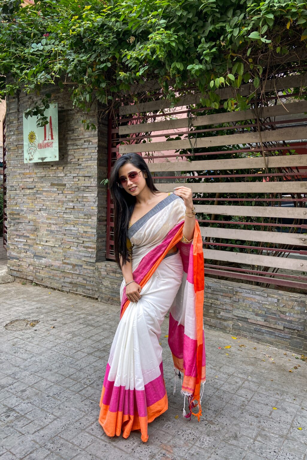 Tricolor Cotton Blend Sarees