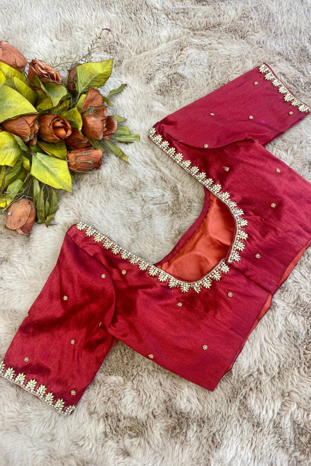 Bridal Light Hand Embroidered Silk Blouse - Image 2