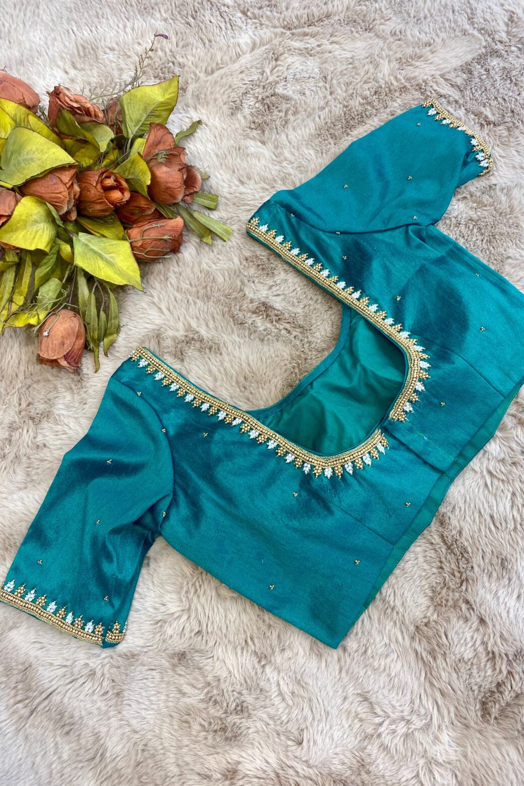 Bridal Light Hand Embroidered Silk Blouse - Image 3