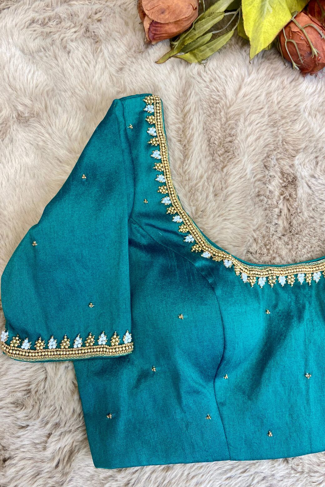 Bridal Light Hand Embroidered Silk Blouse - Image 2