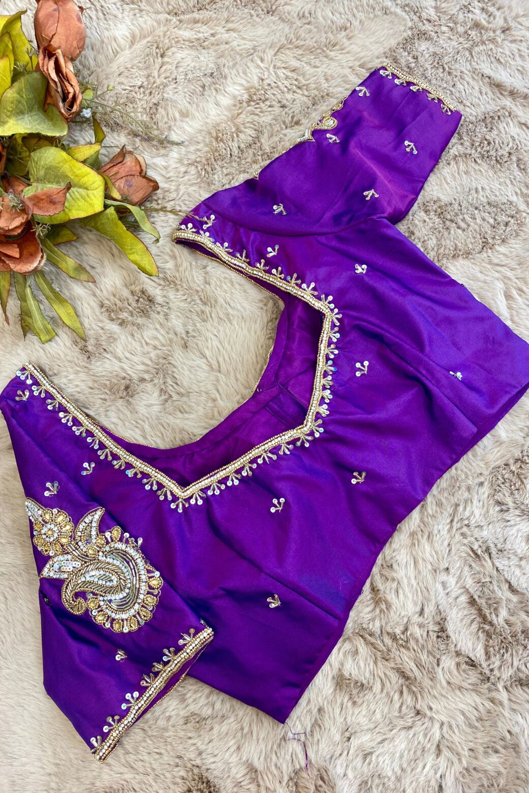 Bridal Hand Embroidered Silk Blouse - Image 3