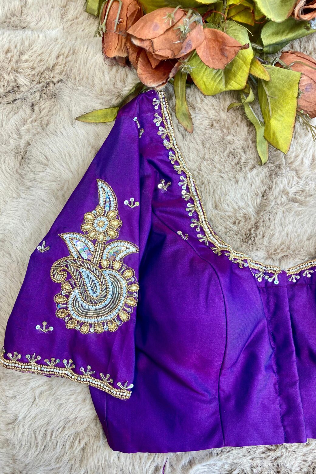 Bridal Hand Embroidered Silk Blouse - Image 2