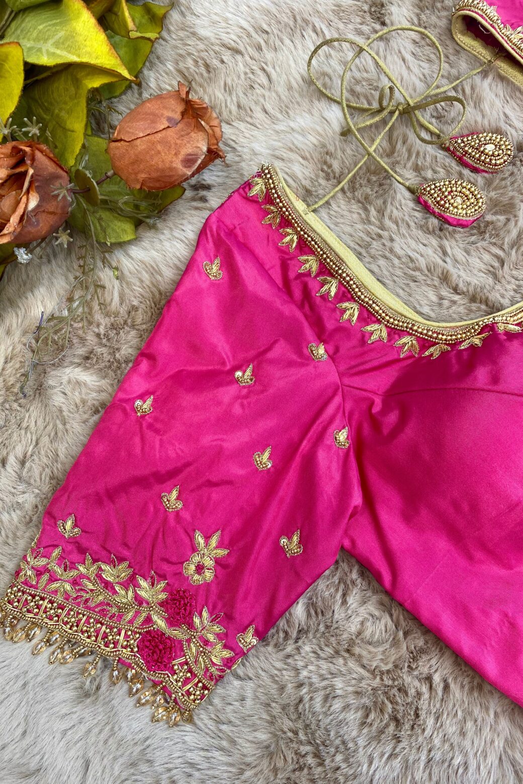 Bridal Hand Embroidered Silk Blouse - Image 3