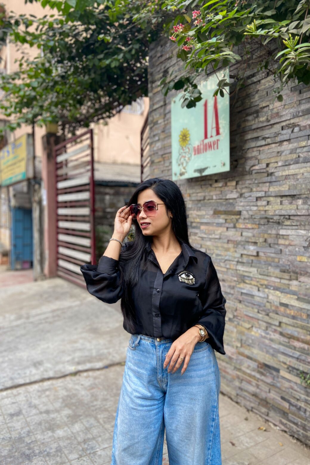 Stylish Satin Georgette Shirt with Hand Embroidered Charm