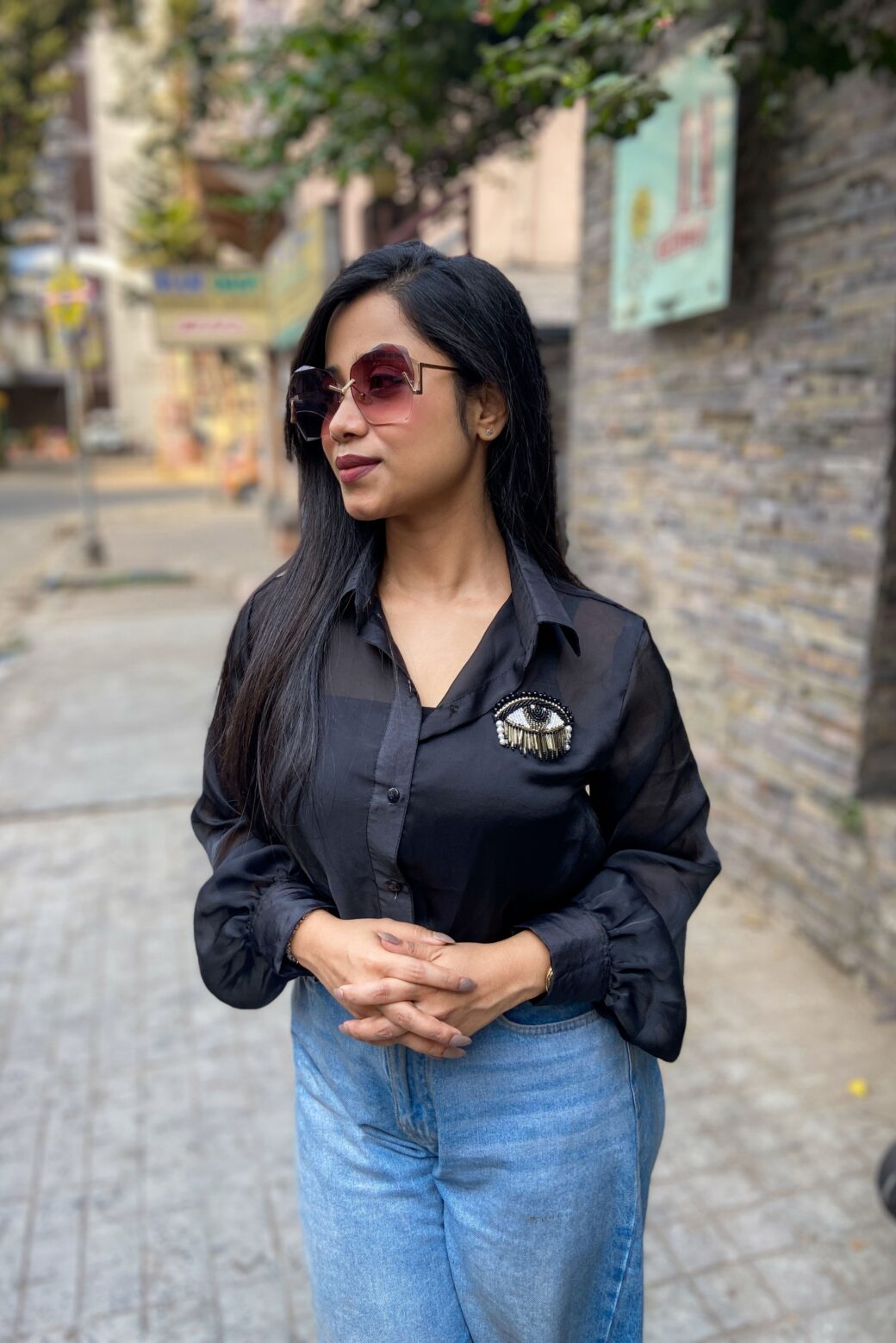 Stylish Satin Georgette Shirt with Hand Embroidered Charm - Image 5