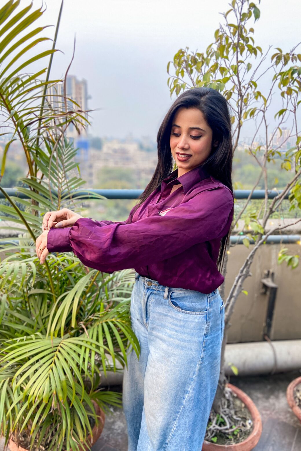 Stylish Satin Georgette Shirt with Hand Embroidered Charm - Image 2